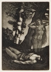 La creazione di Eva da Il paradiso perduto di John Milton (1608-1674) una serie di 12 illustrazioni incise da William Strang (1859-1921) da William Strang